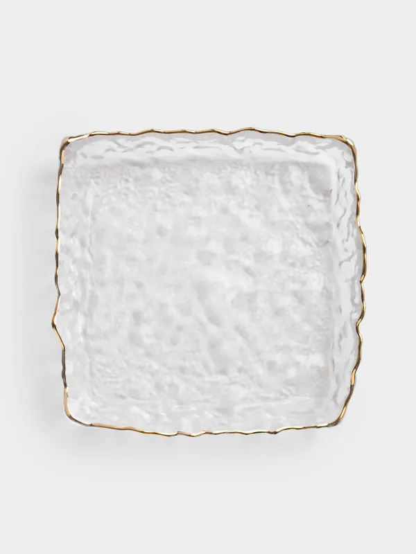 Dish, 15x15 cm, glass, square, with golden edging, Nautilus gold, image-3