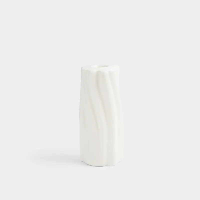 Candlestick, 14 cm, for a thin candle, ceramic, milky, Wavy edge, Crumple