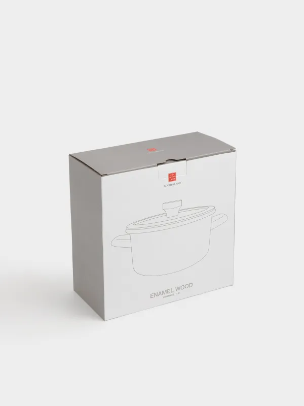 Pot, 20 cm, 2,9 l, with lid, enameled metal / wood, milky, Enamel wood, image-5