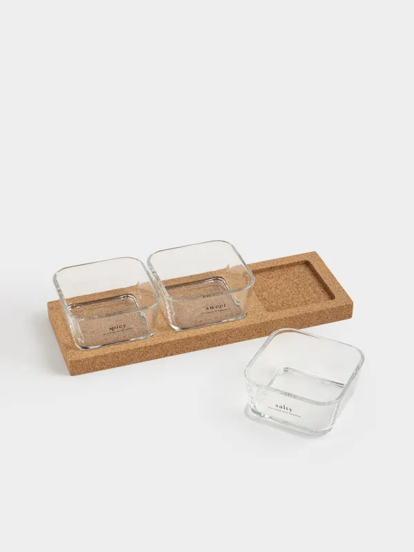 Snack set, 3 items, on a stand, Glass / cork, Clear cork, image-3