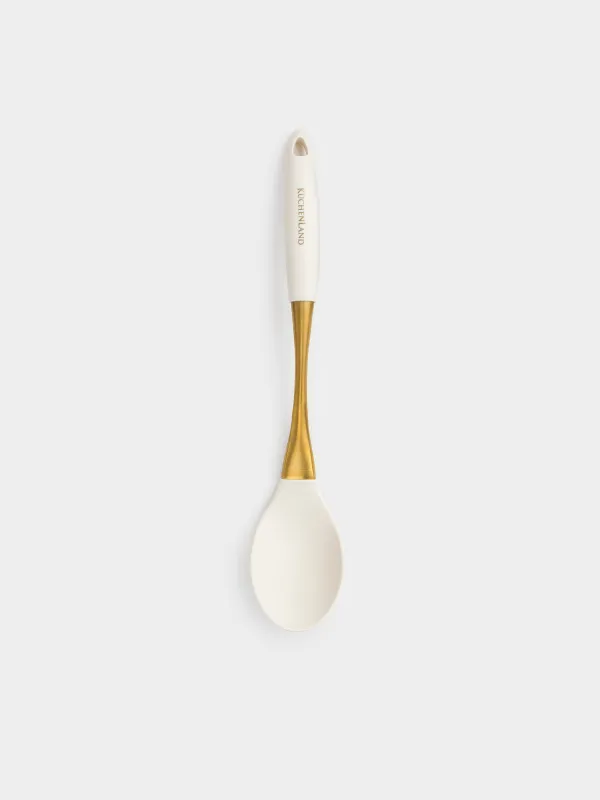 Serving spoon, 34 cm, silicone / steel, milky gold, Pintino, image-0