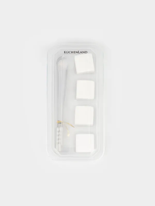 Set of cubes for cooling drinks, 5 items, with tongs, in a box, marble / steel, Marble, image-5