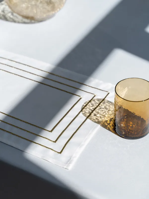 Placemat, 30x45 cm, 2 pcs, polyester, rectangular, white, Lines, Trim gold, image-2