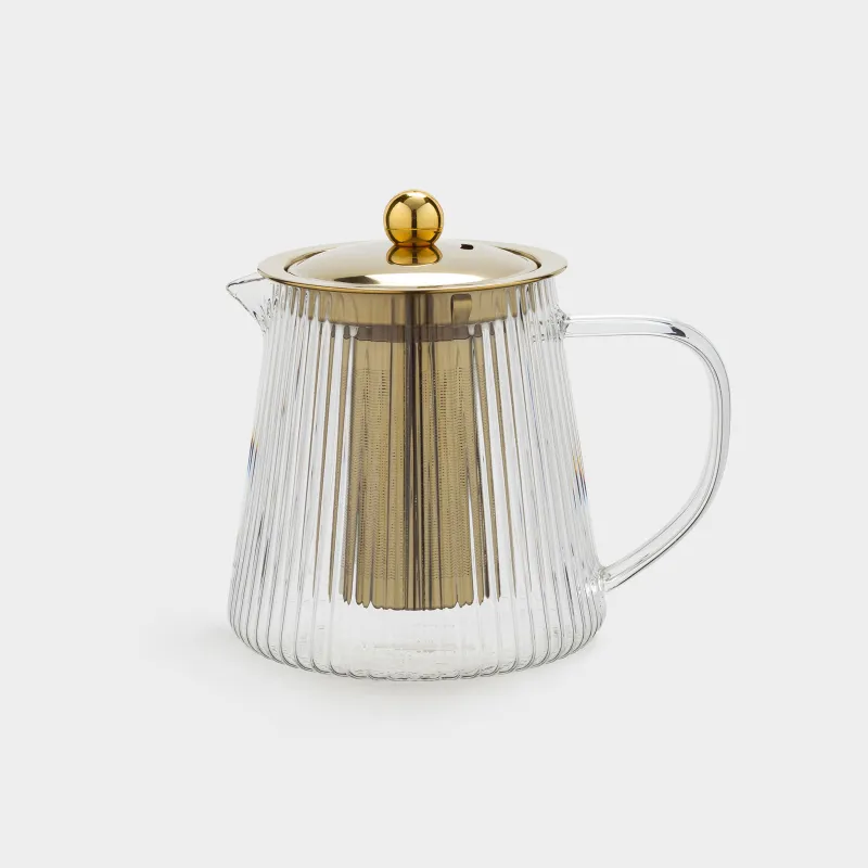 Teapot, 900 ml, glass B, golden, Ribby gold