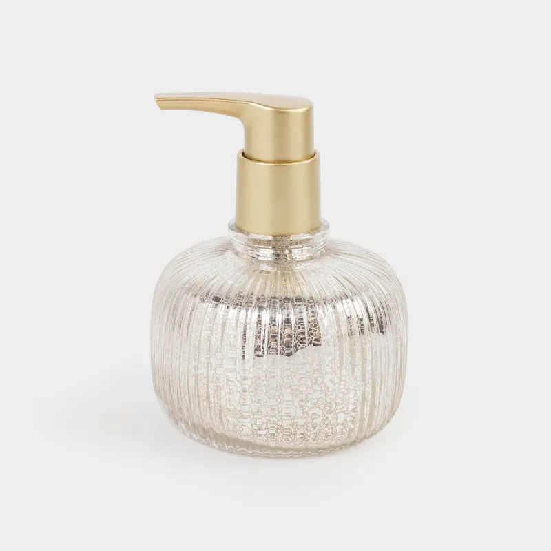 Liquid soap dispenser, 320 ml, glass / plastic, golden, Patina rib