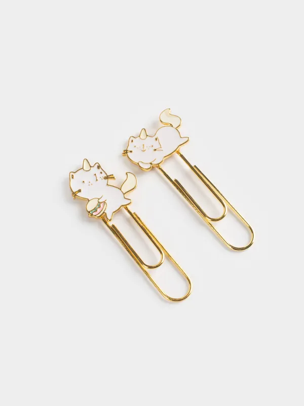 Stationery paper clip, 7 cm, 2 pcs, metal, Pink / blue, Unicorn Cat, Cat-unicorn, image-1