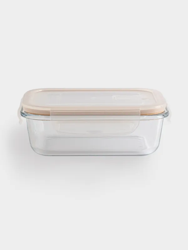 Container, 1 L, with clips, with valve, glass T / plastic, rectangular, Soft kitchen, image-0