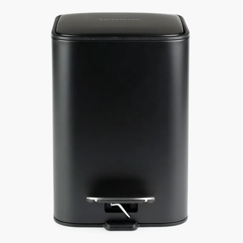 Trash can, 6 L, with pedal, metal, square, black, Total black, image-4