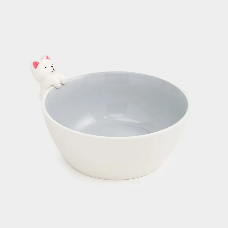 Children's soup plate, 14x6 cm, porcelain P, white-gray, kitten, Friend, image-1