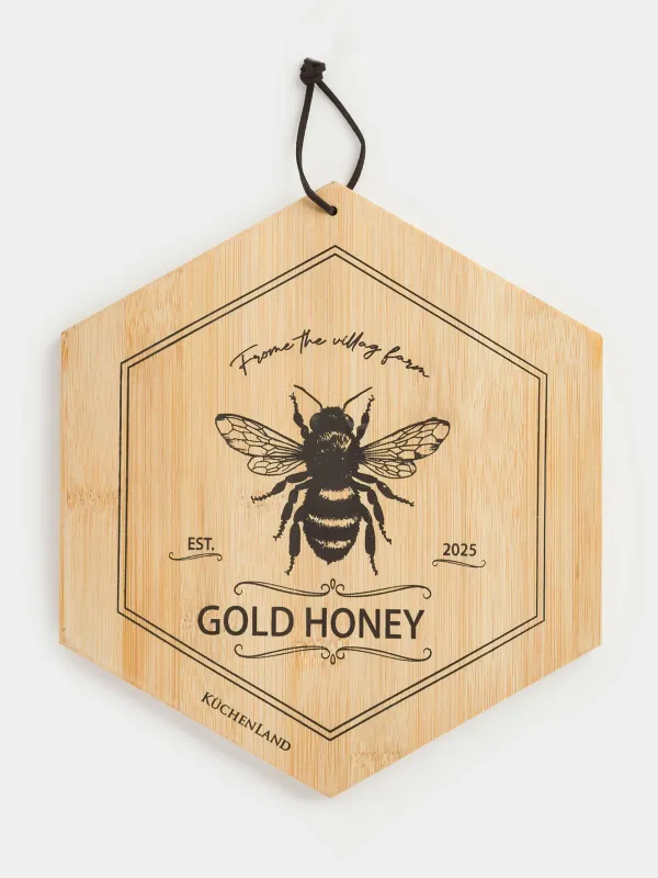 Cutting board, 25x22 cm, bamboo, hexagonal, Bee, Honey, image-0