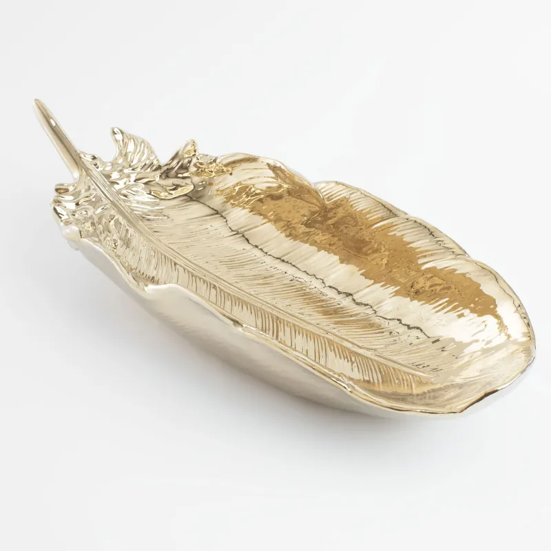 Decorative dish, 35x13 cm, porcelain P, golden, Feather, Royal jungle, image-1