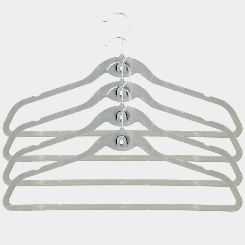 Hanger-hangers, 44 cm, 4 pcs, with a loop for the second hangers, flock, gray, Household