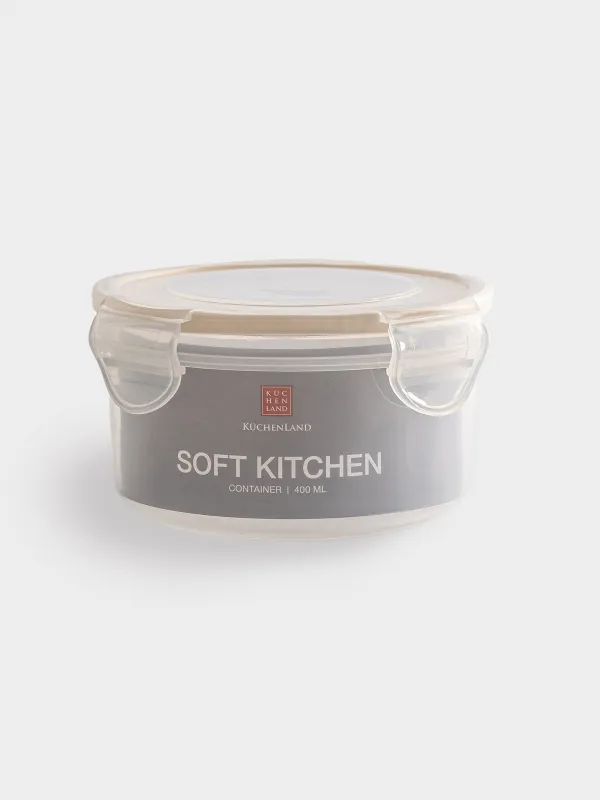 Container, 400 ml, with clips, plastic / silicone, round, beige, Roomy clip, image-4