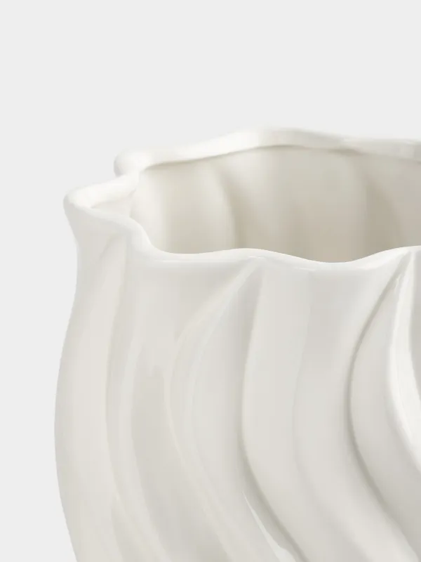 Flower vase, 24 cm, ceramic, milky, Wavy edge, Crumple, image-2