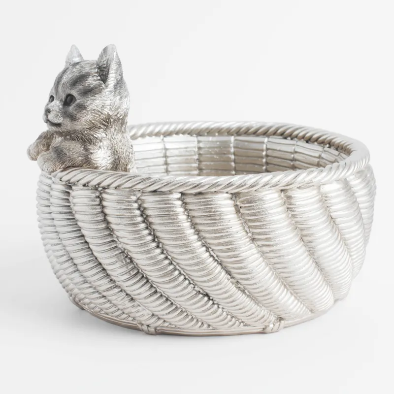 Decorative vase, 16x12 cm, polyresin, golden, Kitten in a basket, Cat, image-2