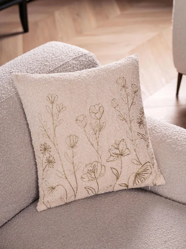 Decorative pillow, 45x45 cm, boucle/velvet, milky, wildflowers, Boucle, image-4