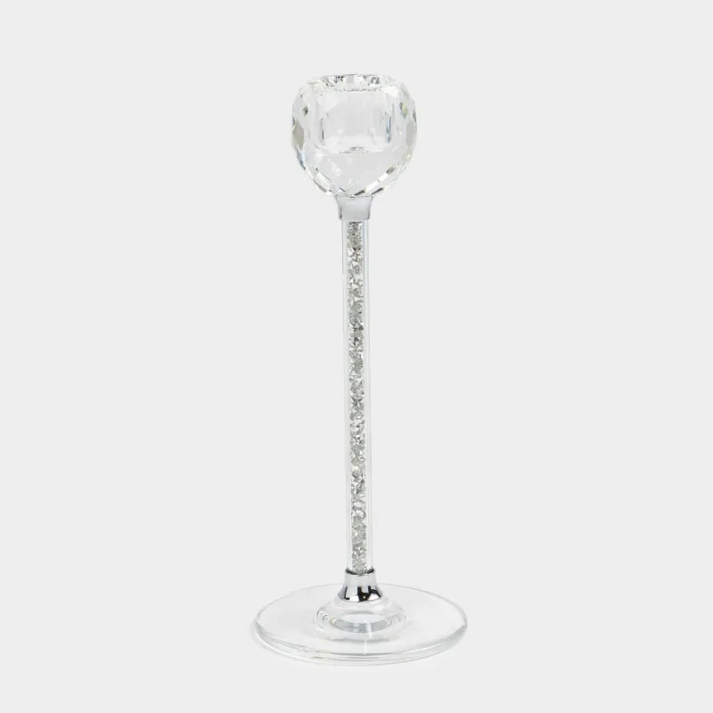 Candlestick, 21 cm, for a thin candle, on a leg, glass / rhinestones, Diamond