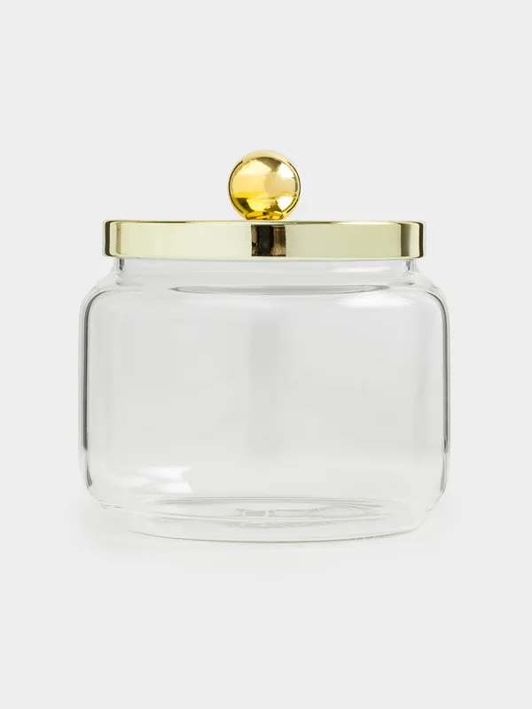 Storage container, 9x9 cm, 300 ml, glass / metal, golden, Classic gold, image-2