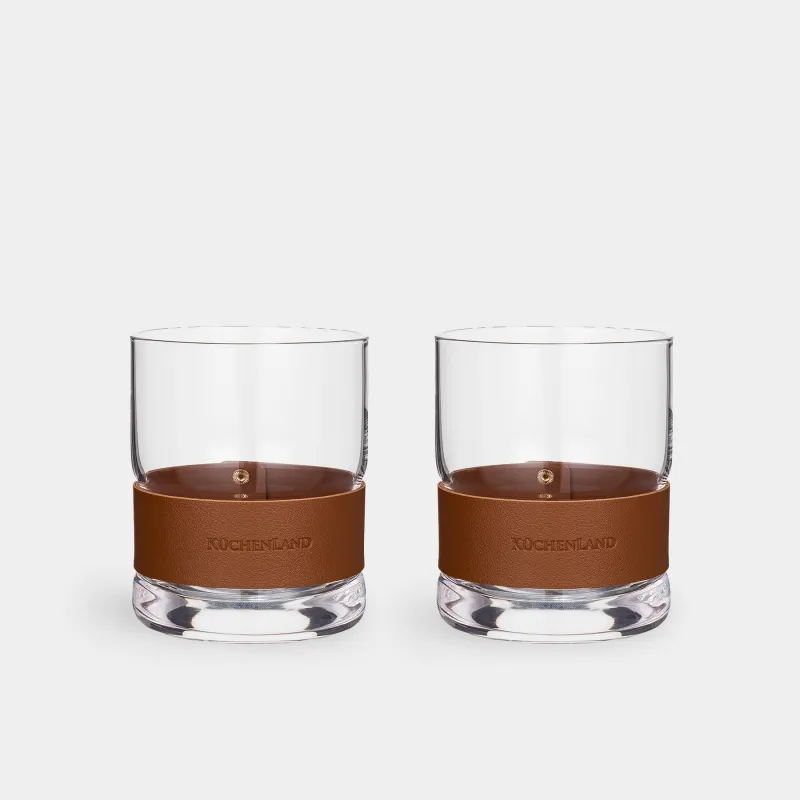 Drinking glass, 10 cm, 390 ml, 2 pcs, glass / PU leather, Clear devo