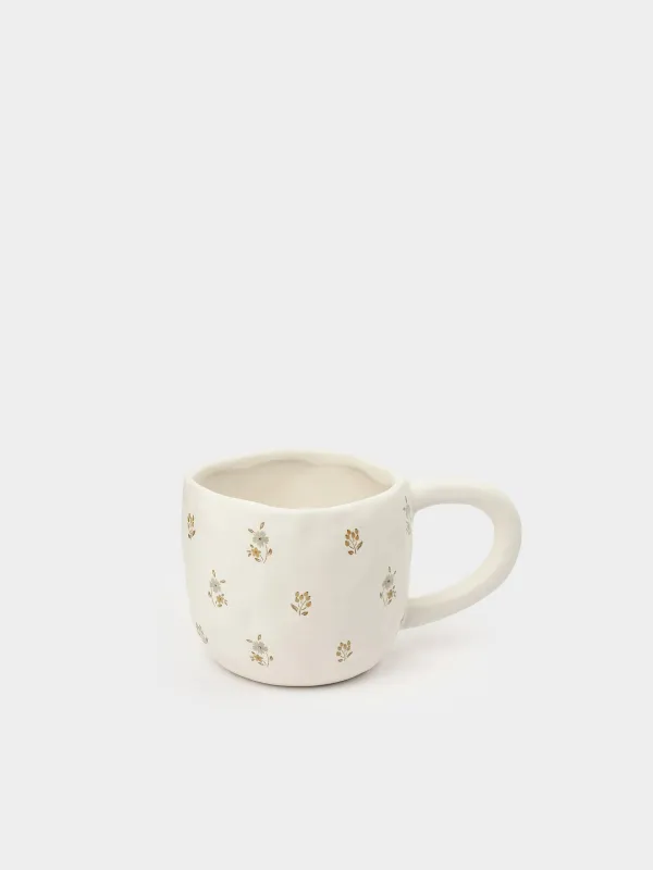 Mug, 440 ml, ceramic, milky, Vintage flowers, La flore, image-0