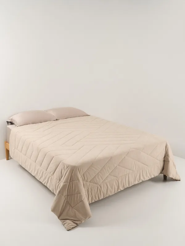 Bedspread, 220x240 cm, quilted, double-sided, velvet/microfiber, sand, Stitch velvet, image-1