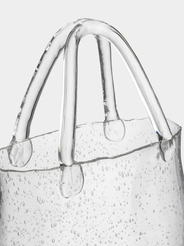 Flower vase, 31 cm, decorative, with handle, Glass, Bag, Clear, image-3