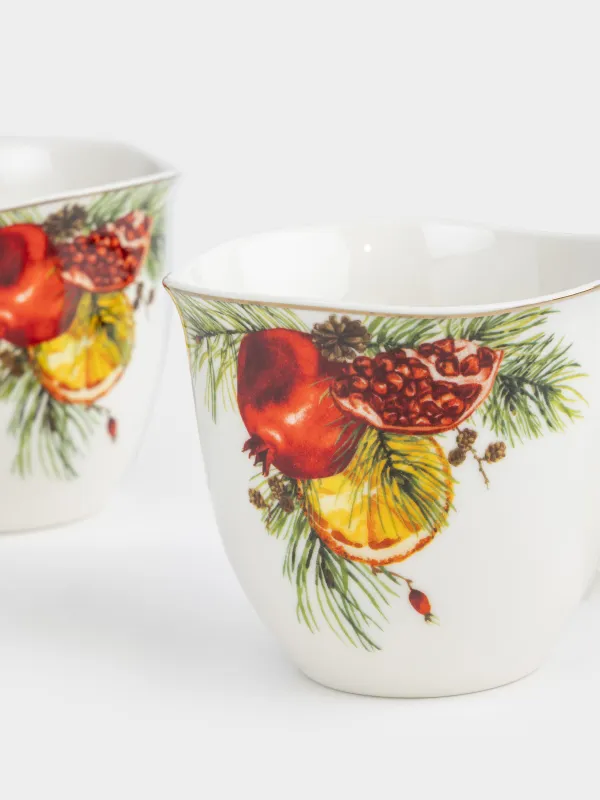 Mug, 320 ml, 2 pcs, porcelain N, white, with golden edging, Pomegranates and orange, Christmas miracle, image-3