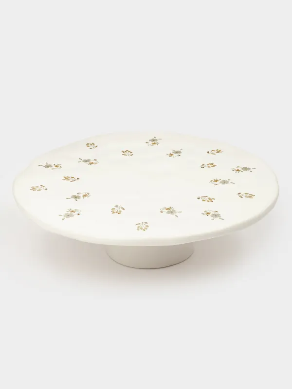 Dish on a leg, 23x7 cm, ceramic, milk, Vintage flowers, La flore, image-1