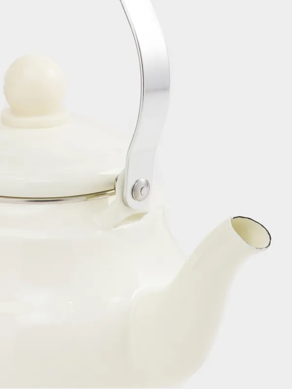 Teapot, 800 ml, enamel steel, milky, Enamel, image-3