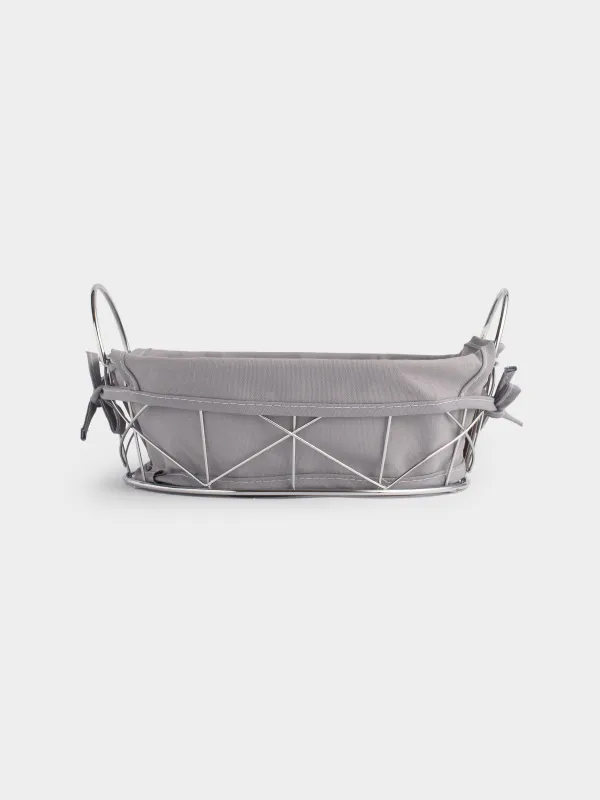 Bread basket, 28x20 cm, cotton/metal, oval, gray/silver, Twist silver, image-1