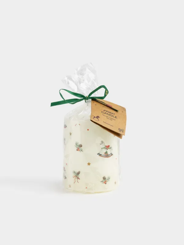 Candle, 7x9 cm, cylindrical, milky, Christmas attributes, Print candle, image-3