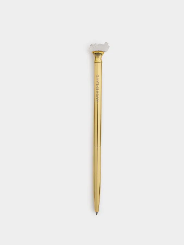Ballpoint pen, 16 cm, with a figure, metal, gold, Crystal silver, Draw figure, image-0