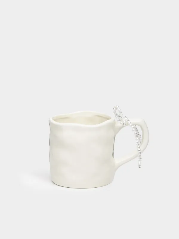 Mug, 400 ml, ceramic / beads, milky, Bow, Pearl Antarctica, image-0