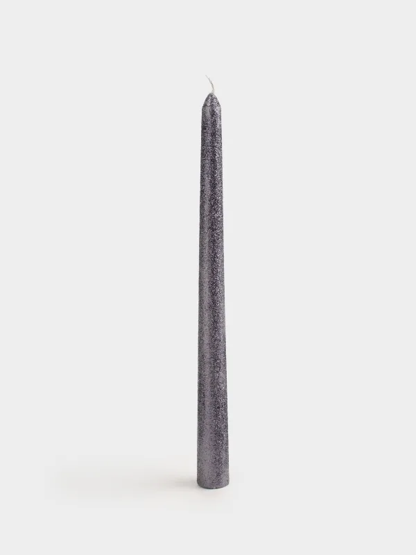 Candle, 25 cm, thin, with glitter, grey, Sparkly candle, image-0