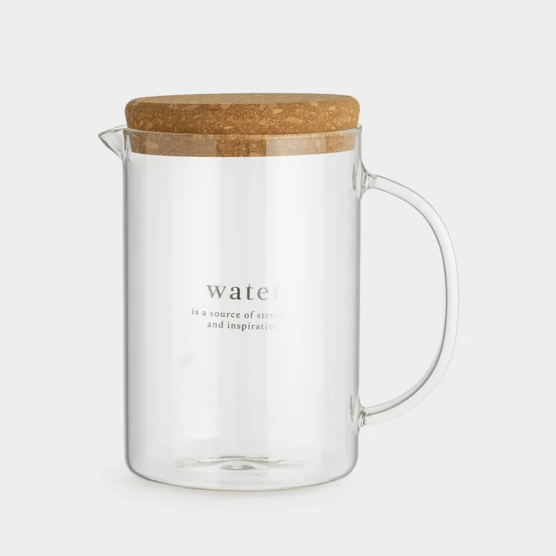 Jug, 1,7 l, with lid, glass B/cork, Clear font