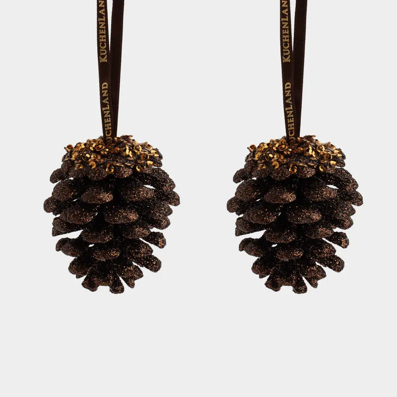 Christmas tree toy, 5 cm, 2 pcs, plastic, bronze, Cone, Figure sparkle