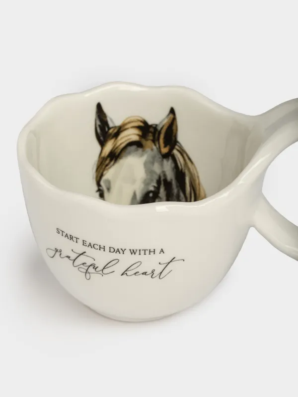 Mug, 400 ml, ceramic, milky, Horse inside, Crumple print, image-4