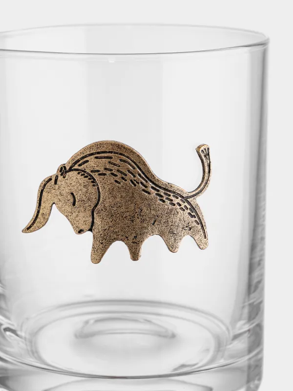 Drinking glass, 10 cm, 340 ml, glass/metal, golden, Taurus, Zodiac, image-1