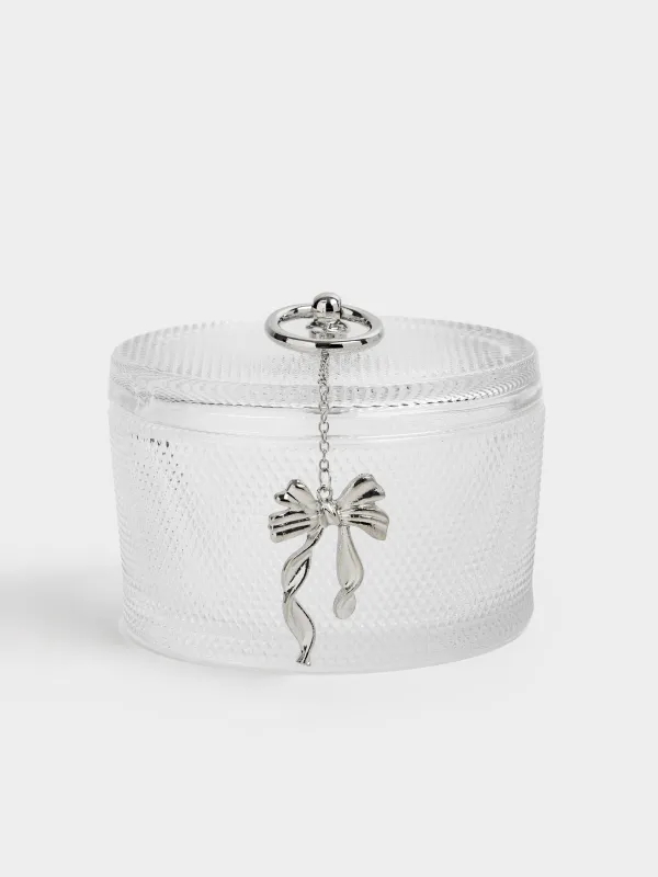 Storage container, 12x8 cm, 380 ml, glass R/metal, Silver bow, Naiad, image-0