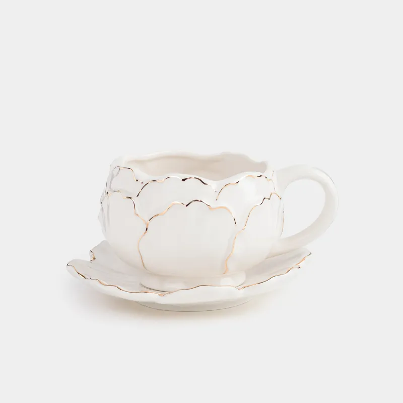 Breakfast tea pair, 1 person, 2 items, 450 ml, porcelain P, milky golden, Peony, Bloome