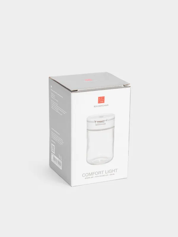 Spice container, 10 cm, with double lid, glass/plastic, grey, Comfort light, image-5