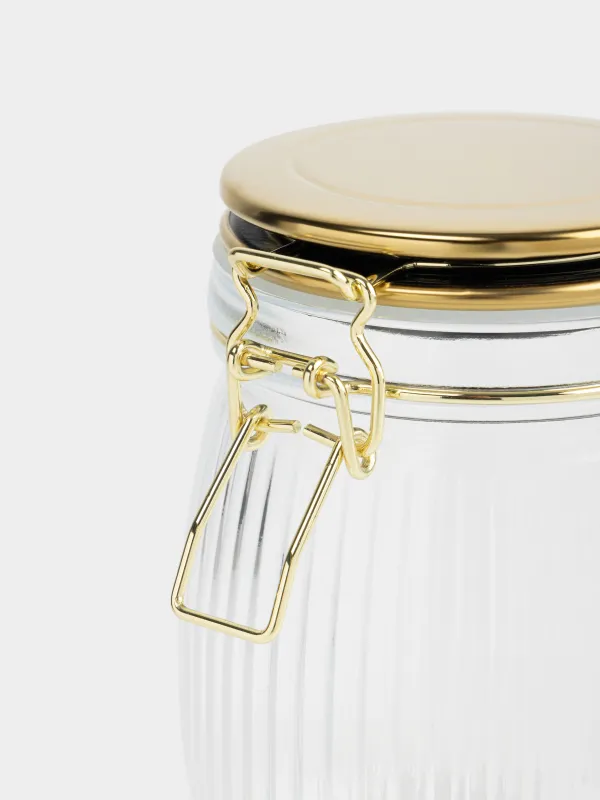 Bulk products jar, 750 ml, clip, glass / metal, golden, Ribby gold, image-3
