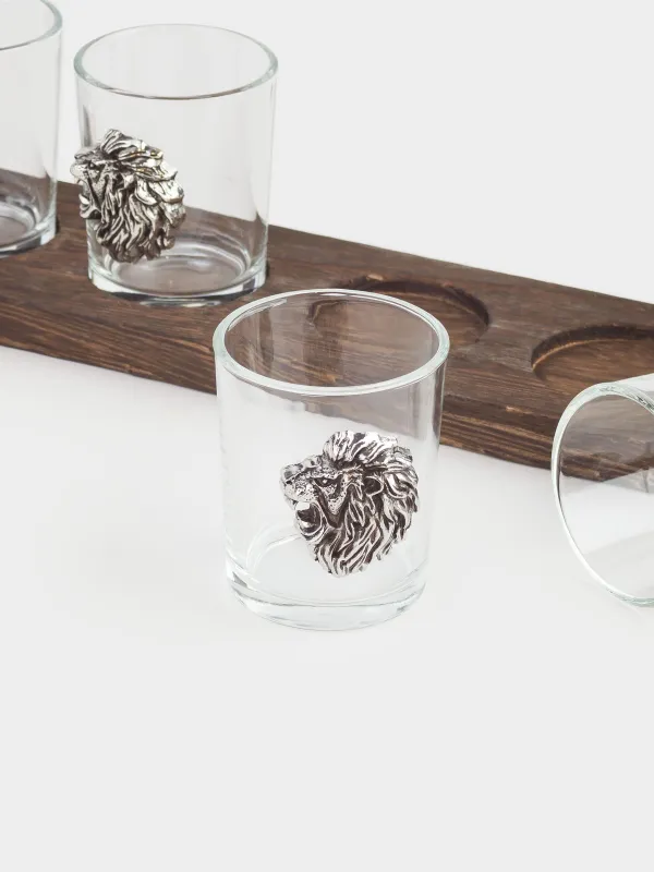 Drinking glass, 80 ml, 4 pcs, on a stand, glass / wood, Lion, Lux elements decor, image-4