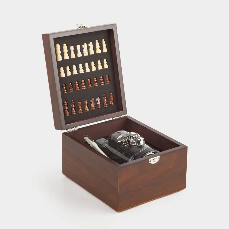 Whiskey set, 1 person, 4 items, in a box, glass / cubes/tongs, glass / marble, Chess, Sabal
