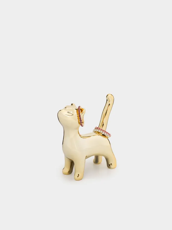 Jewelry holder, 9 cm, porcelain P, golden, cat, Cat, image-2