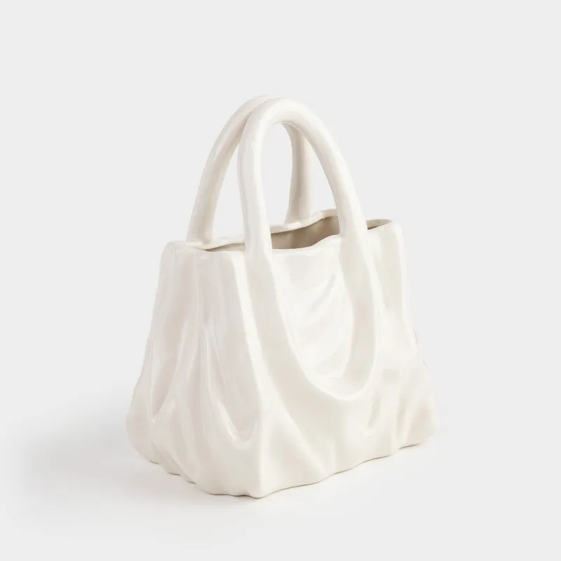 Flower vase, 20x22 cm, decorative, ceramic, milky, Crumpled effect, Bag, Crumple, image-2