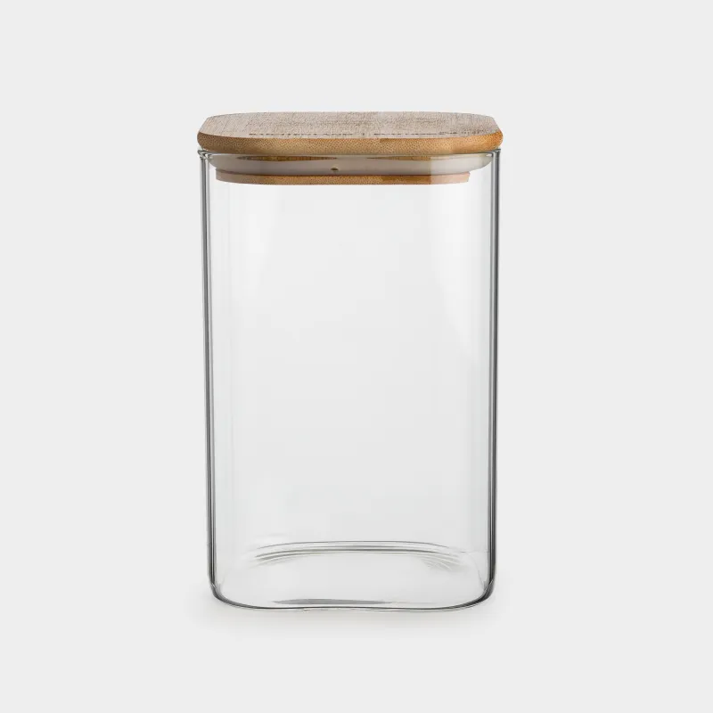 Bulk products jar, 1.1 l, glass / bamboo, square, Home made