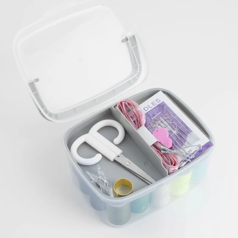 Sewing and needlework set, 13x10 cm, 40 items, in organizer, plastic / metal, gray, Thread, image-1