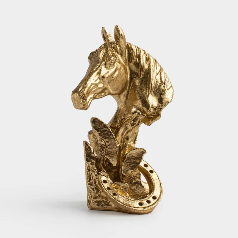 Statuette, 12 cm, polyresin, golden, Horse head, Horse gold