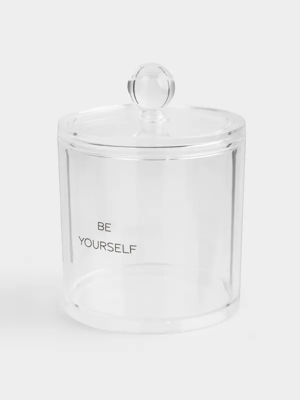 Cotton pad / swabs container, 10x13 cm, with lid, plastic, Basic font, image-1